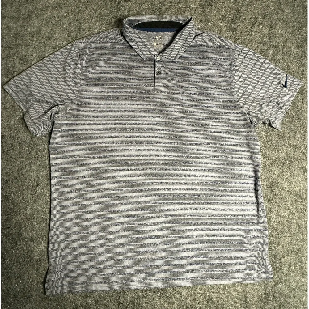 Nike Dri Fit Polo Shirt‎ Mens XL Blue Gray Stripe Golf Athletic Stretch